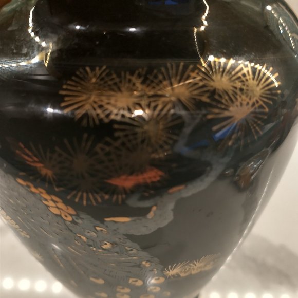 Vintage Peacock Floral Gold Trim Vase Japan - Picture 12 of 14